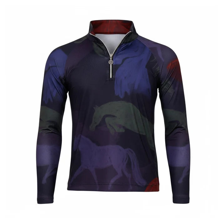 DAPPLEBAY KIDS ABSTRACT HORSES 1/4 ZIP LONG SLEEVE TOP