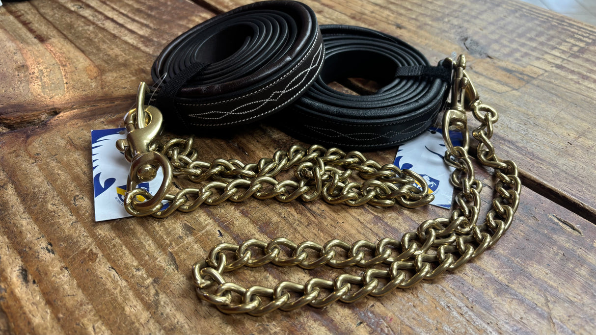 RHC FANCY STITCHED 7' AMERICAN LEATHER W/ SOLID BRASS 24" CHAIN LEAD