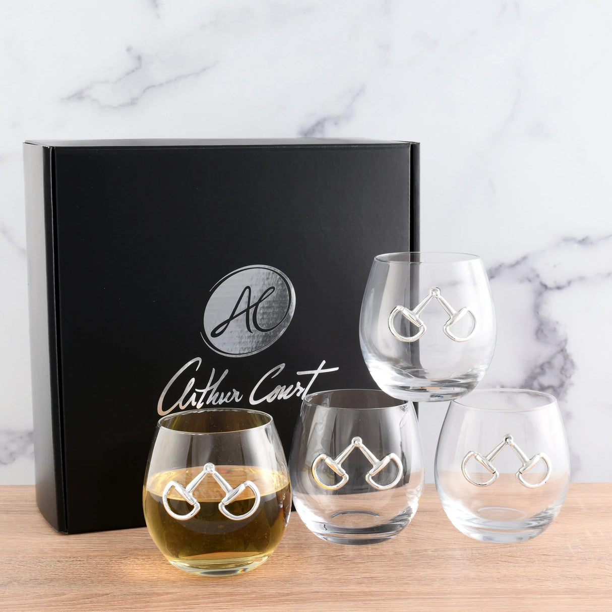 EQUESTRIAN BIT STEMLESS WINE GLASSES SET OF 4