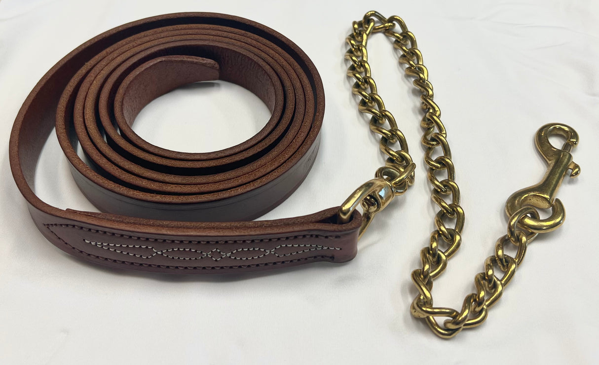 WALSH FANCY STITCH LEATHER LEAD W/ CHAIN