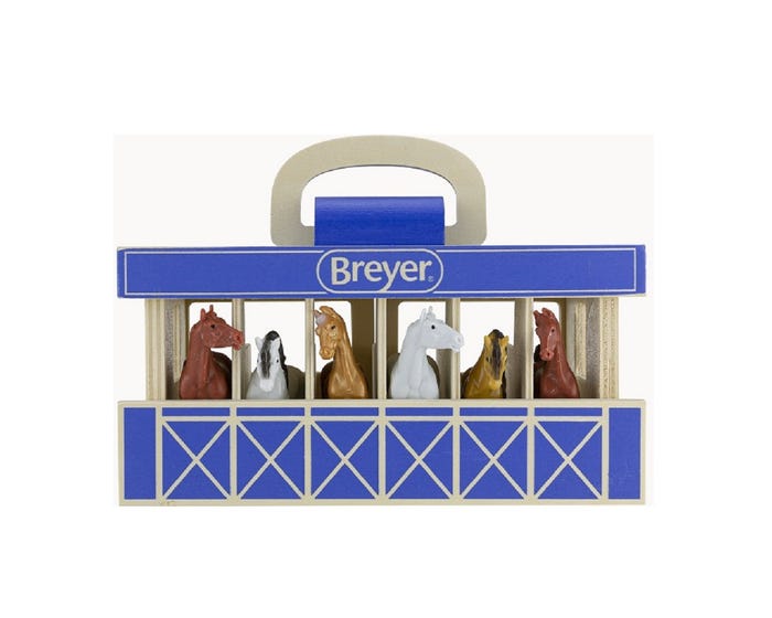 BREYER WOODEN STABLE PLAYSET W/ 6 HORSES