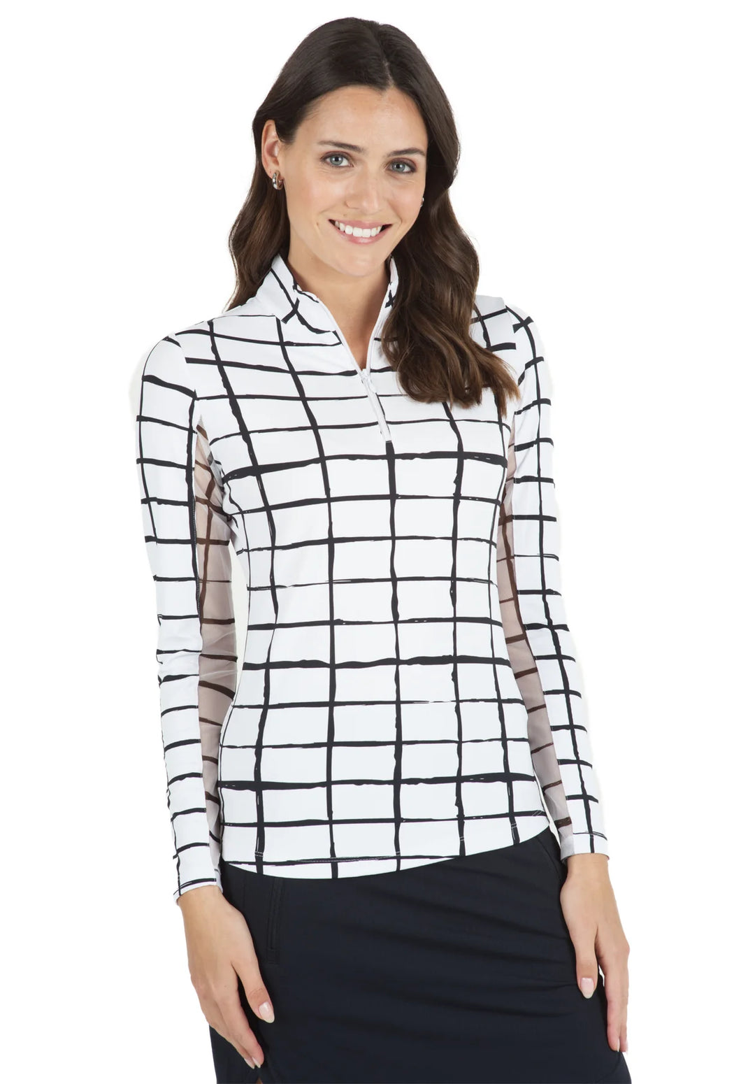 IBKUL CORDOVA PRINT LONG SLEEVE MOCK NECK TOP