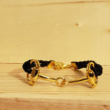 GOLD SNAFFLE BIT LEATHER BRACELET