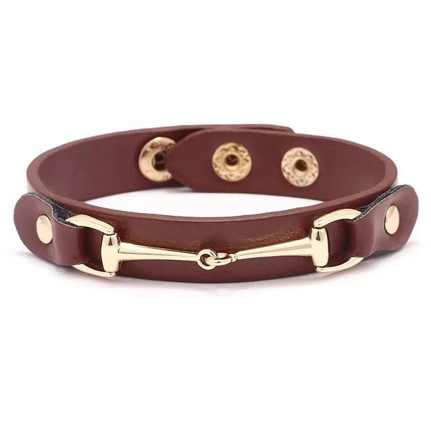 AWST INT'L VEGAN LEATHER BRACELET WITH GOLD TONE SNAFFLE BIT