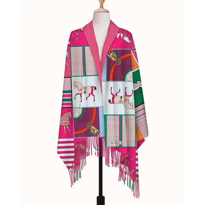 AWST INT'L HORSES IN BLANKETS ACRYLIC CASHMERE SCARF