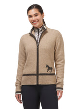 EQL BY KERRITS FULL ZIP VARSITY HORSE SWEATER