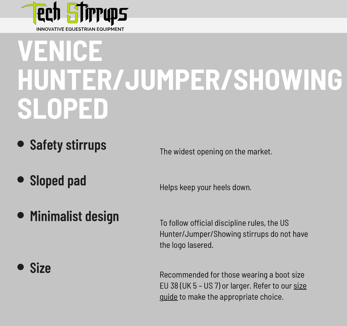 TECH STIRRUPS VENICE HUNTER JUMPER SLOPED