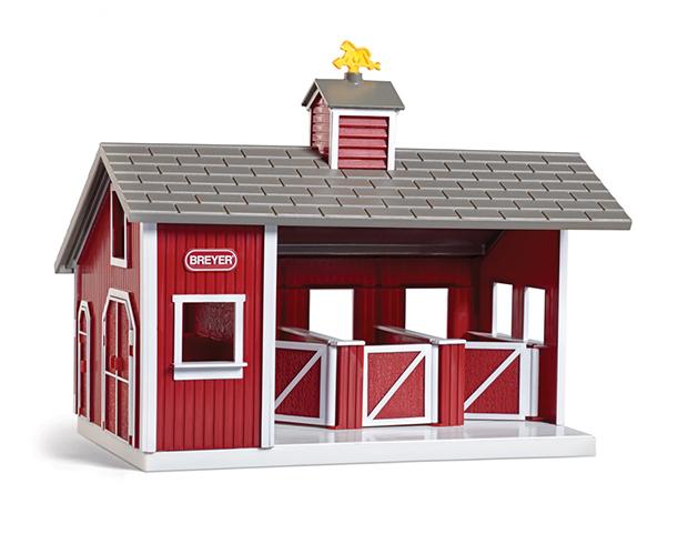 RED STABLE SET WITH TWO HORSES